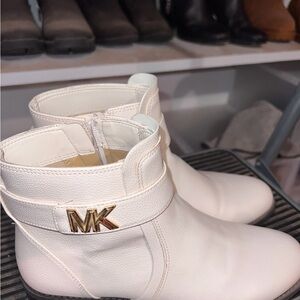 Michael Kors Cream Ankle Boots with Gold Logo